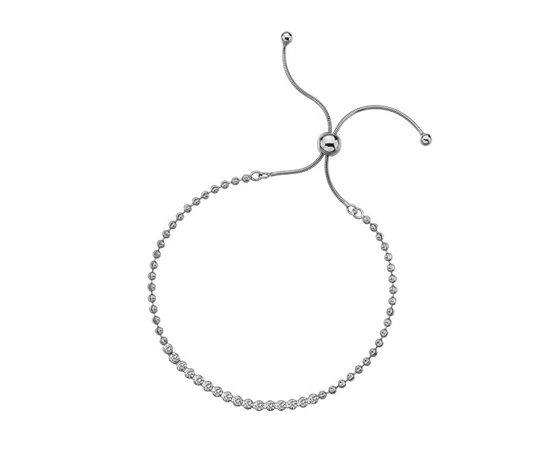 41100147 925 Sterling Silver C.Z.. Bracelet With Ball Adjustable Pull