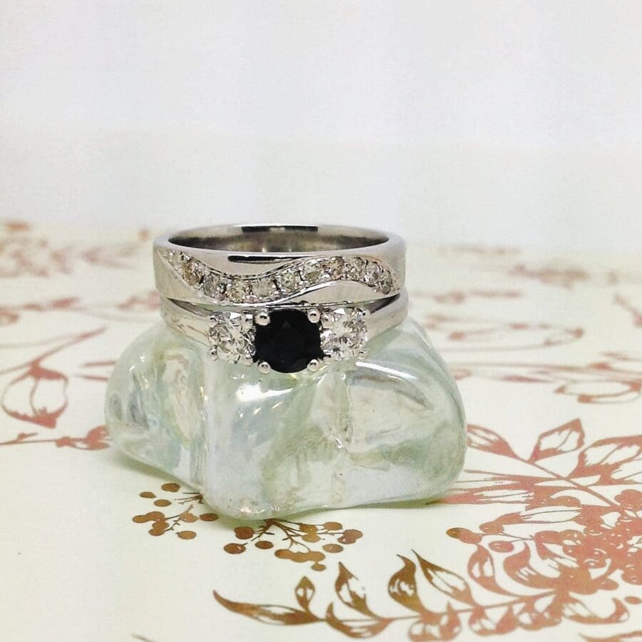 110 Commission 3 x Stone Engagement And Diamond "Wave" Set Wedding Band