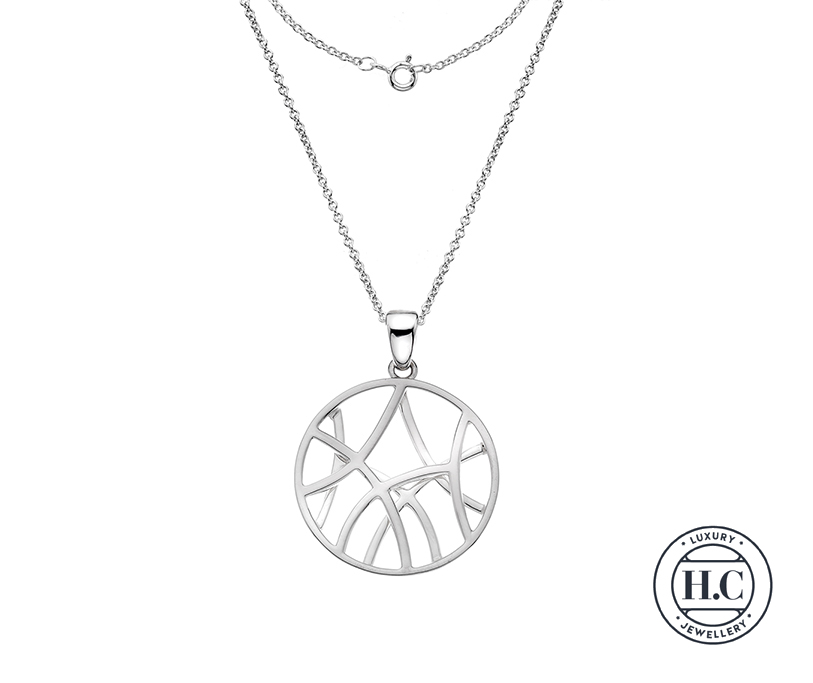 22100199 925 Sterling Silver Circle Abstract Pendant And Chain
