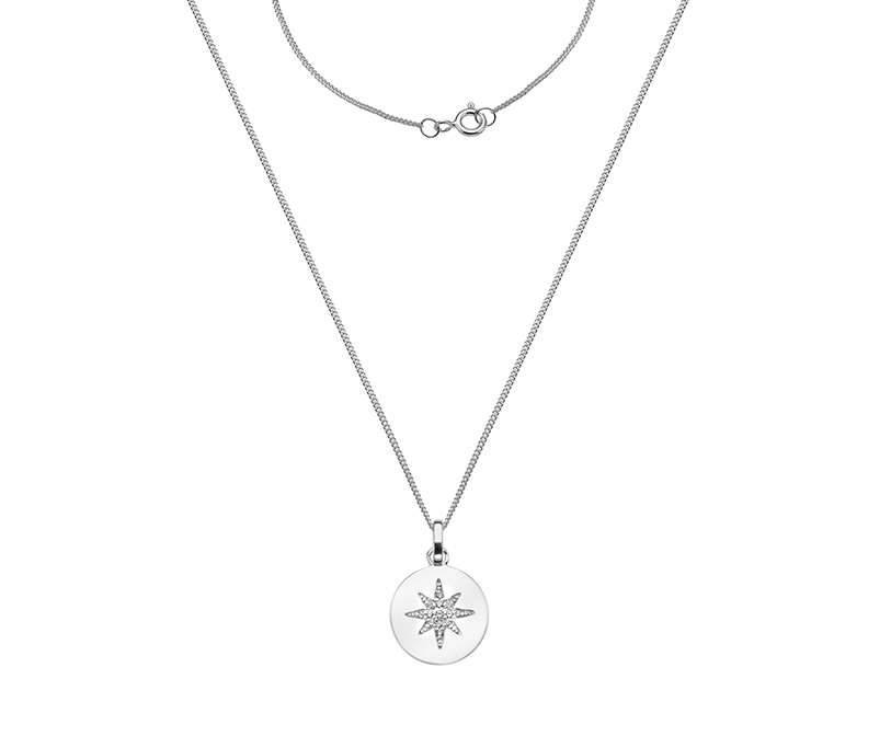 22100245 Sterling Silver C.Z. Starburst Pendant And Chain