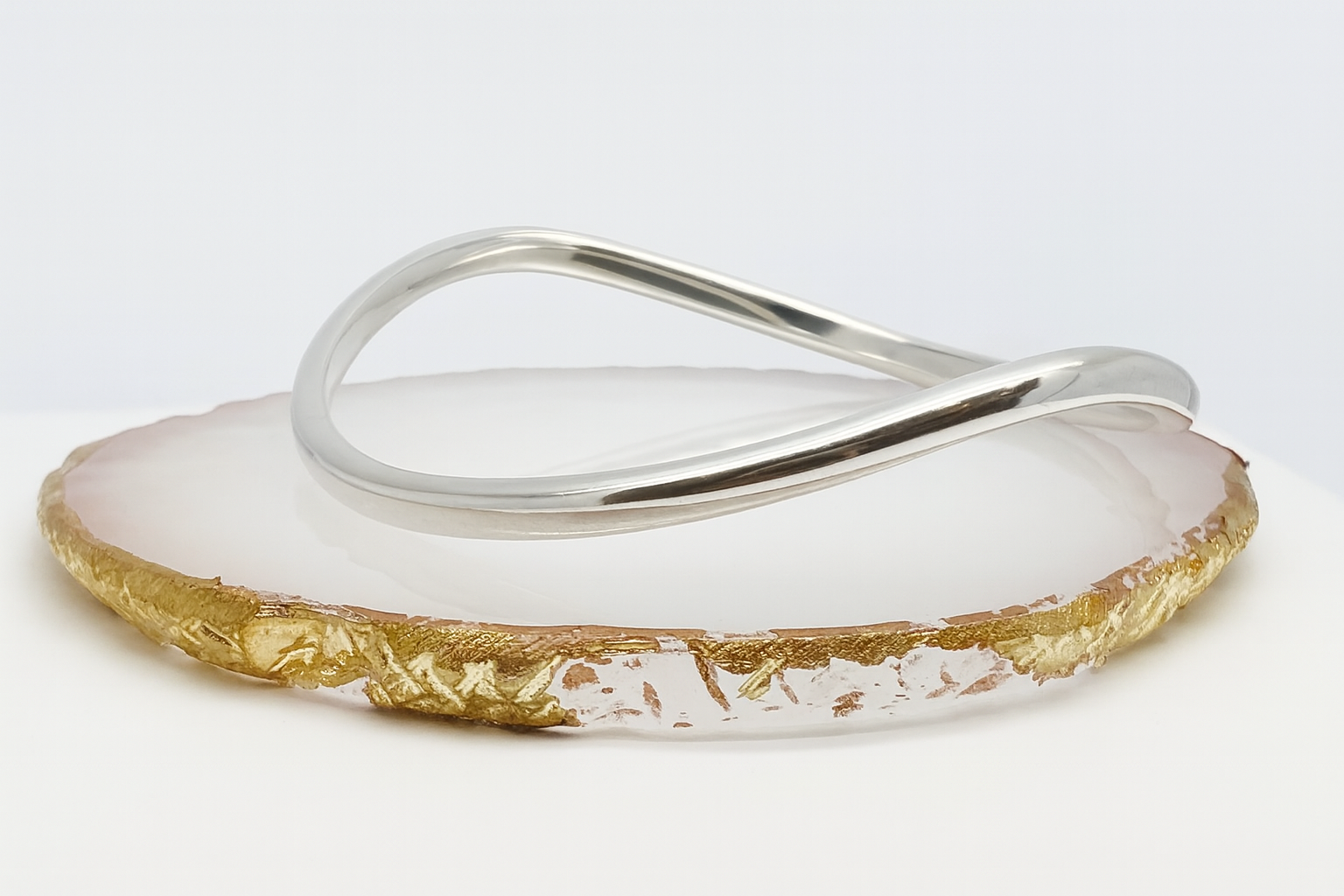 40100190 925 Sterling Silver Curved Double Wave Polished Bangle - Image 2