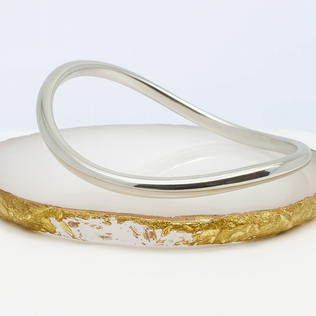 40100190 925 Sterling Silver Curved Double Wave Polished Bangle