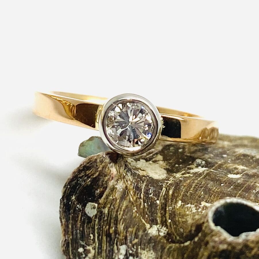 12400039 18ct Rose Gold 0.35ct Diamond Rub Over Solitaire Ring