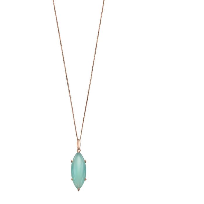 22100257 925 Sterling Silver Rose Gold Plated Aqua Chalcedony Marquise Cut Pendant