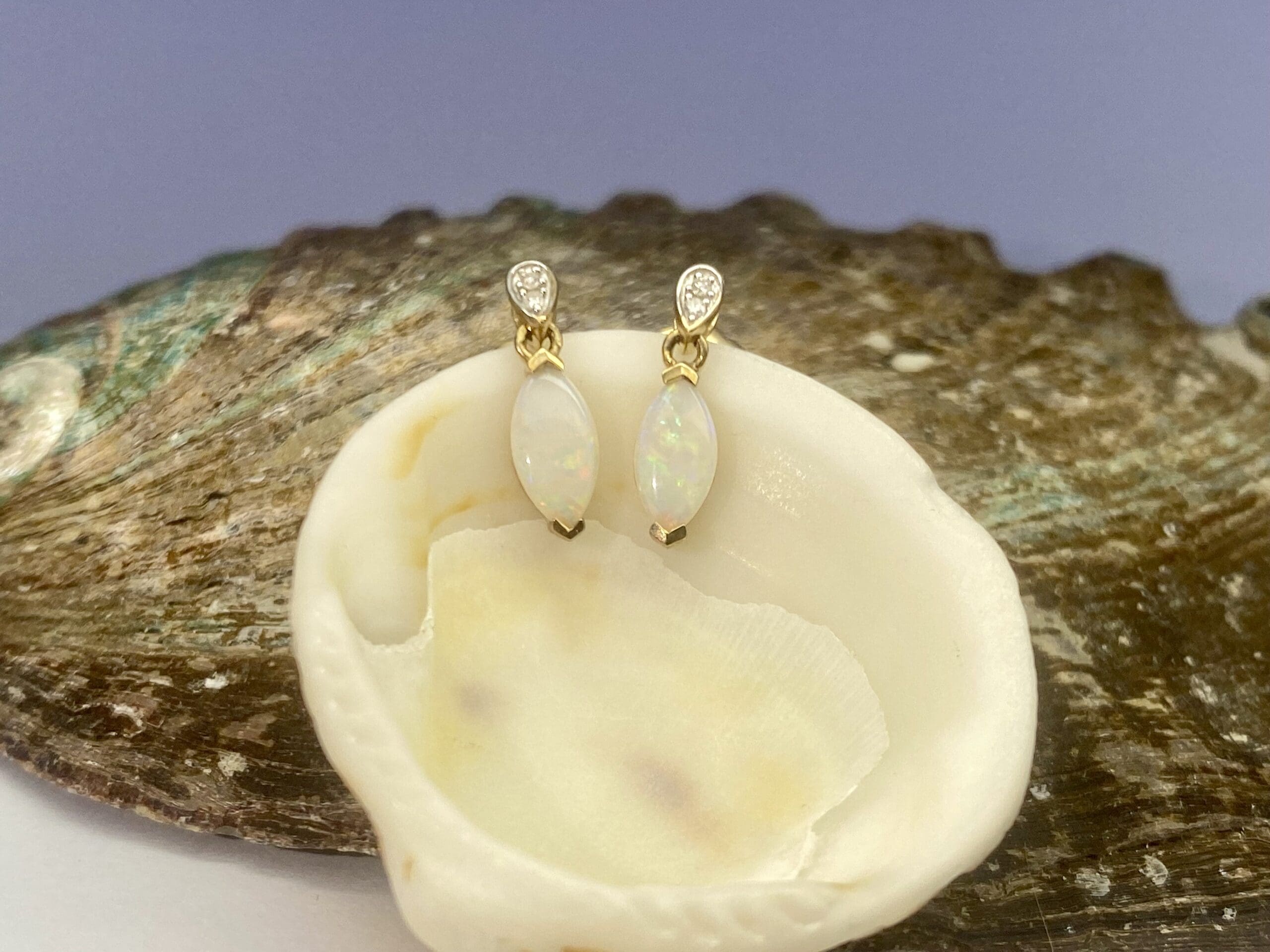 33200042 9ct Yellow Gold Marquise Opal And Diamond Drop Earrings - Image 3