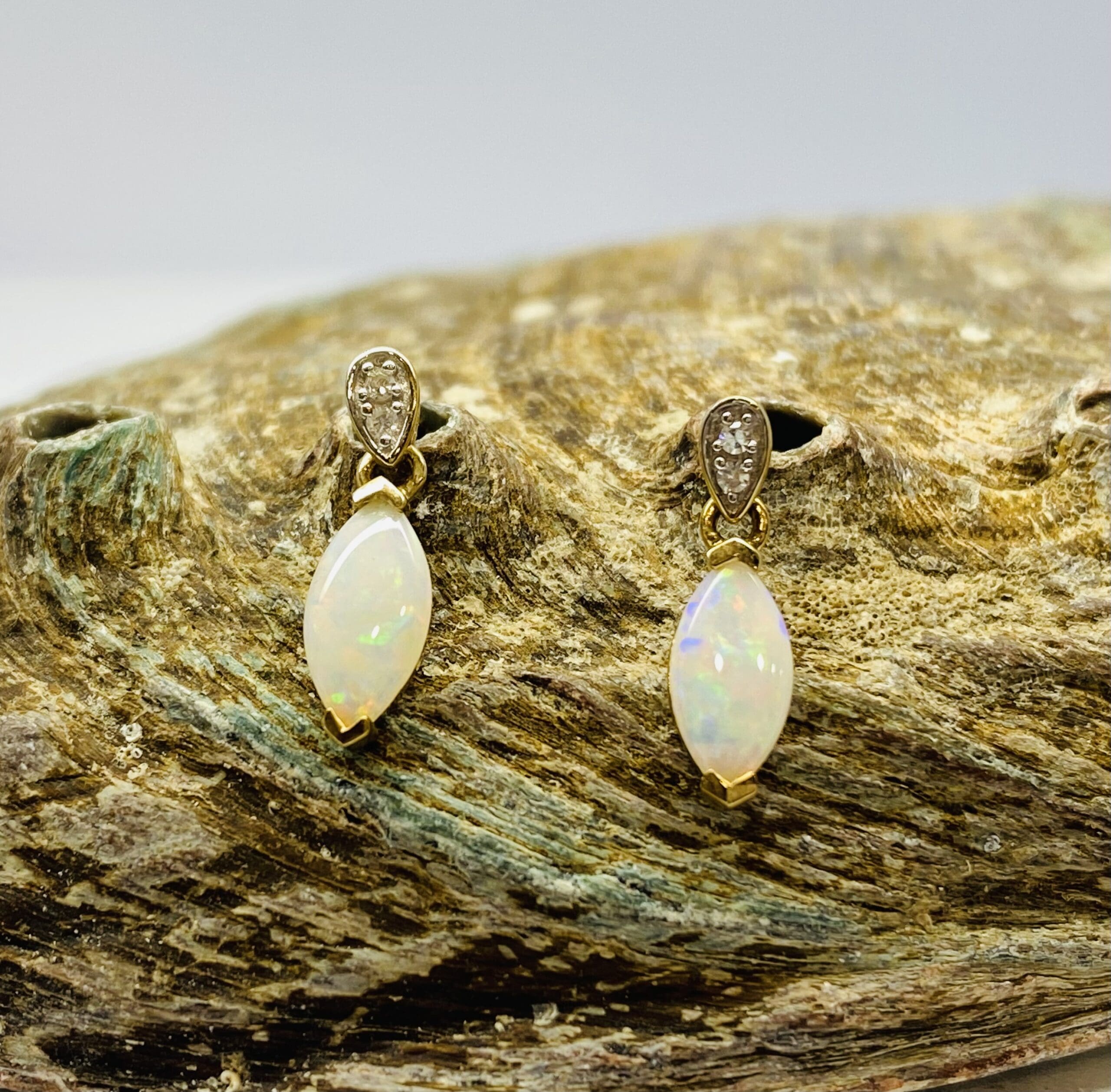 33200042 9ct Yellow Gold Marquise Opal And Diamond Drop Earrings - Image 5
