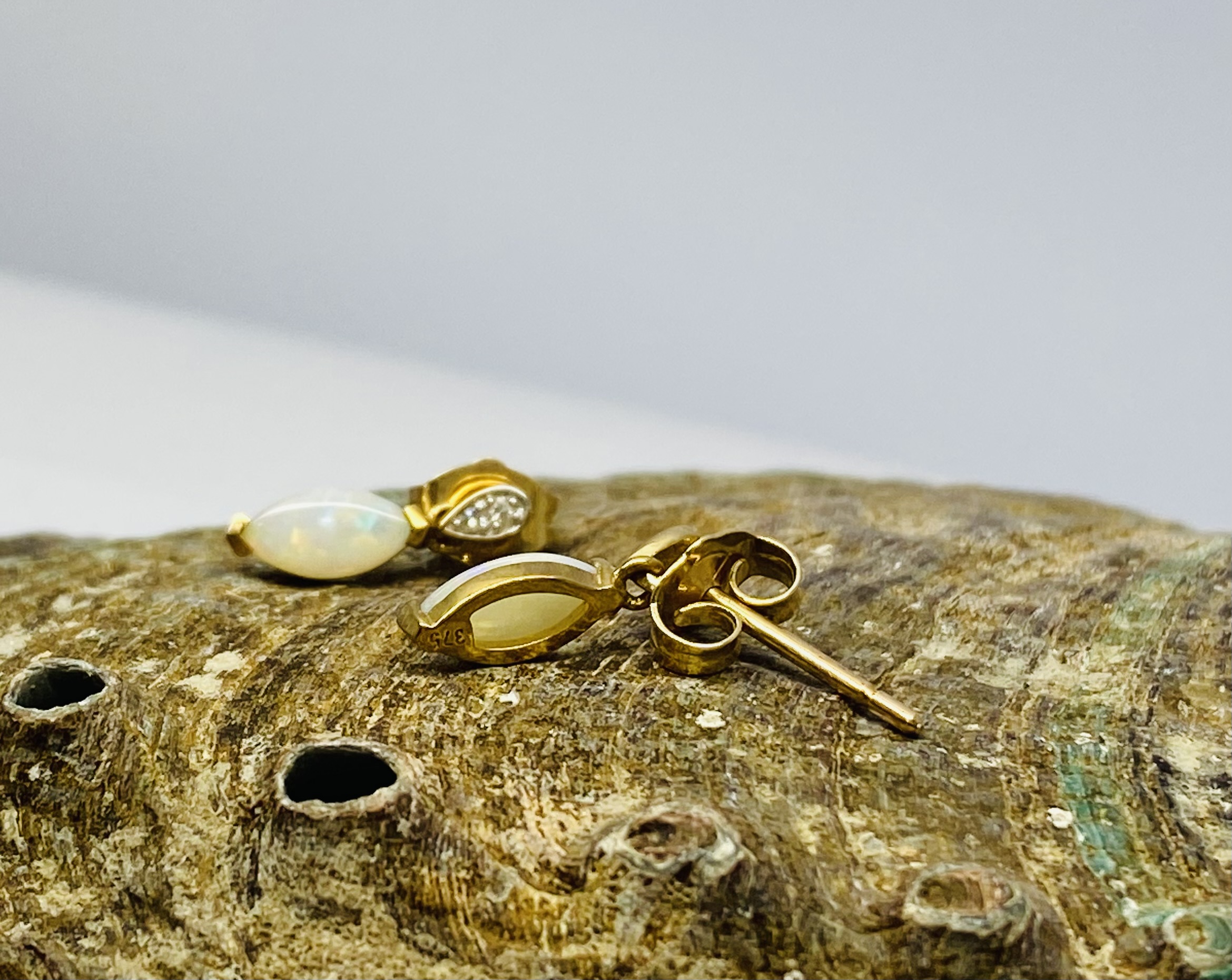 33200042 9ct Yellow Gold Marquise Opal And Diamond Drop Earrings - Image 9