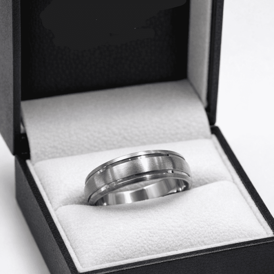 317... Commission Men's Double Grooved Brushed Platinum Wedding Band