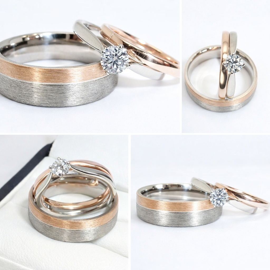 318...Commission, Two Tone Brushed Flat Men's Wedding Band
