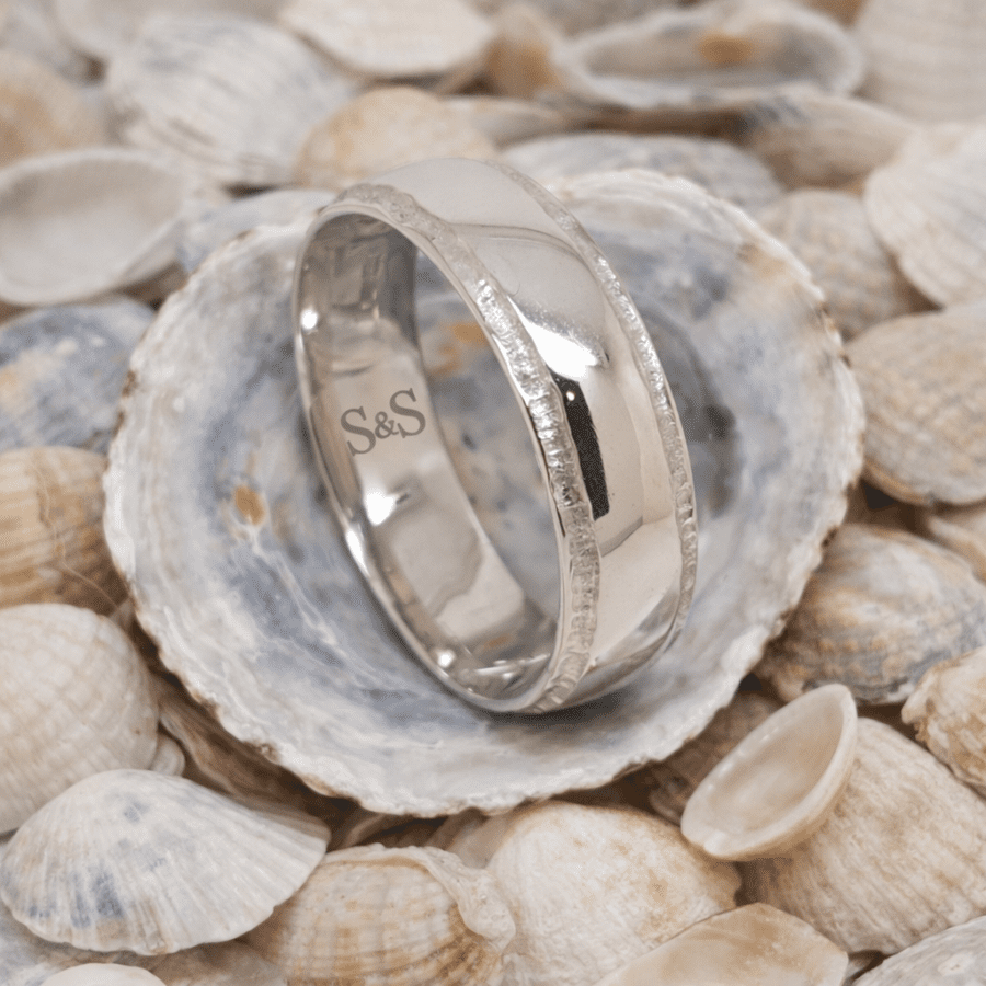 321...Commission Textured Edge Men's Wedding Band With Engraving