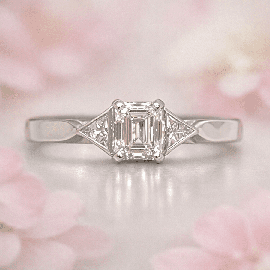 702 Commission Engagement Ring  Emerald Cut Diamond With Side Stones