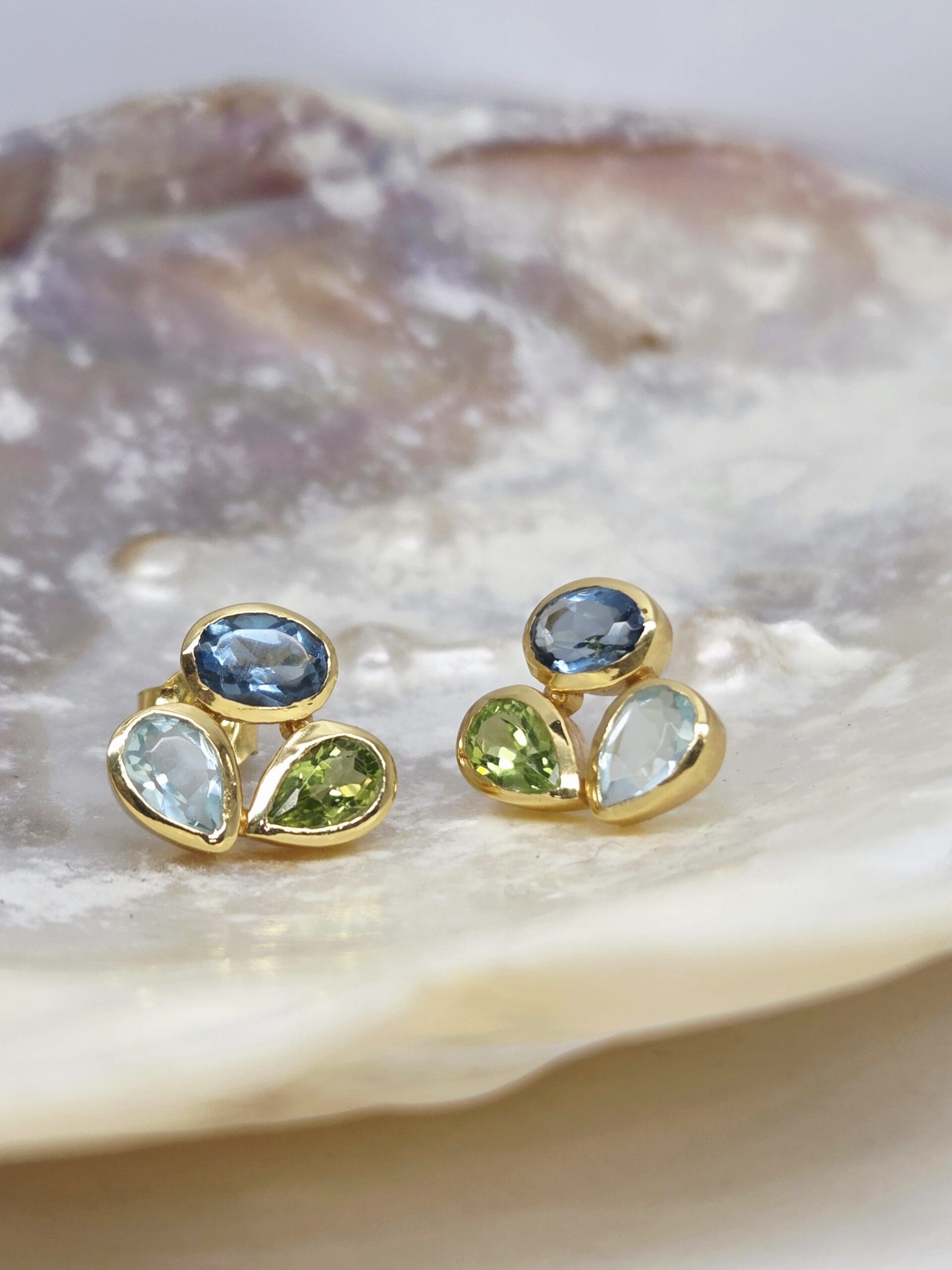 31100328 Silver 24ct Gold Plated Peridot, Topaz and Iolite Stud Earrings