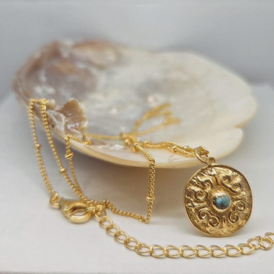 22100276 Silver 24ct Yellow Gold Plated Textured Amulet With Turquoise