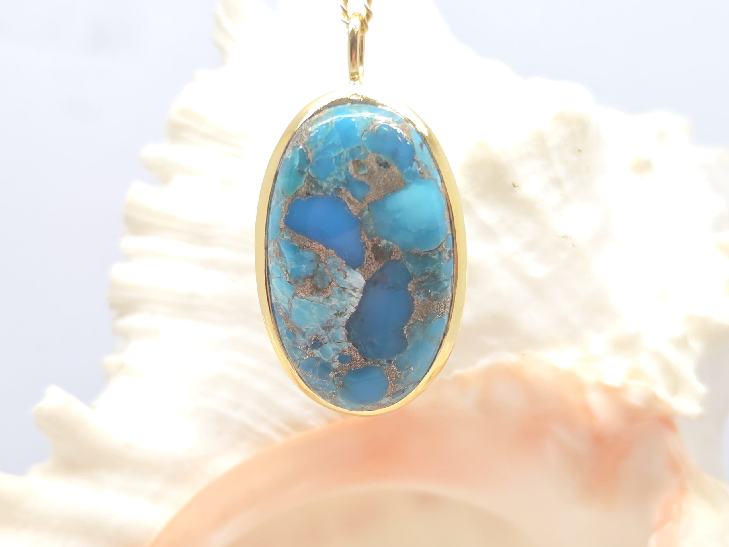 22100275 Silver 24ct Gold Plated Turquoise Pendant On Ball Chain - Image 2