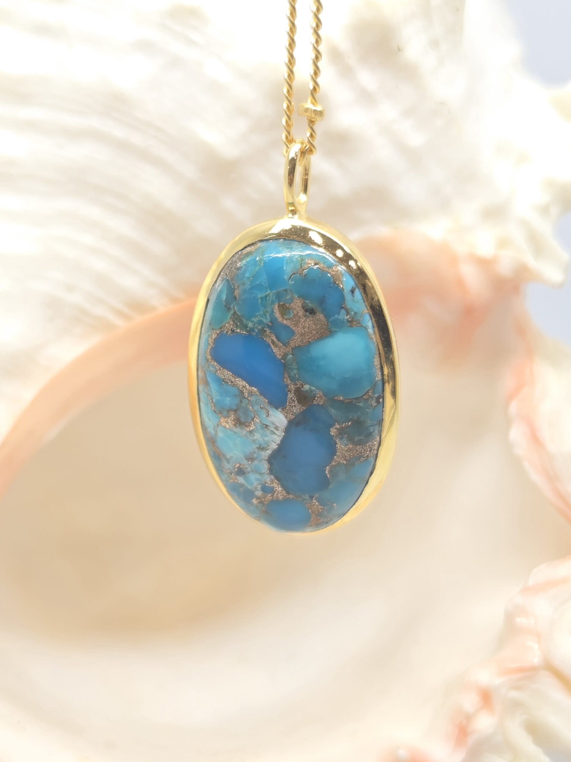 22100275 Silver 24ct Gold Plated Turquoise Pendant On Ball Chain - Image 4
