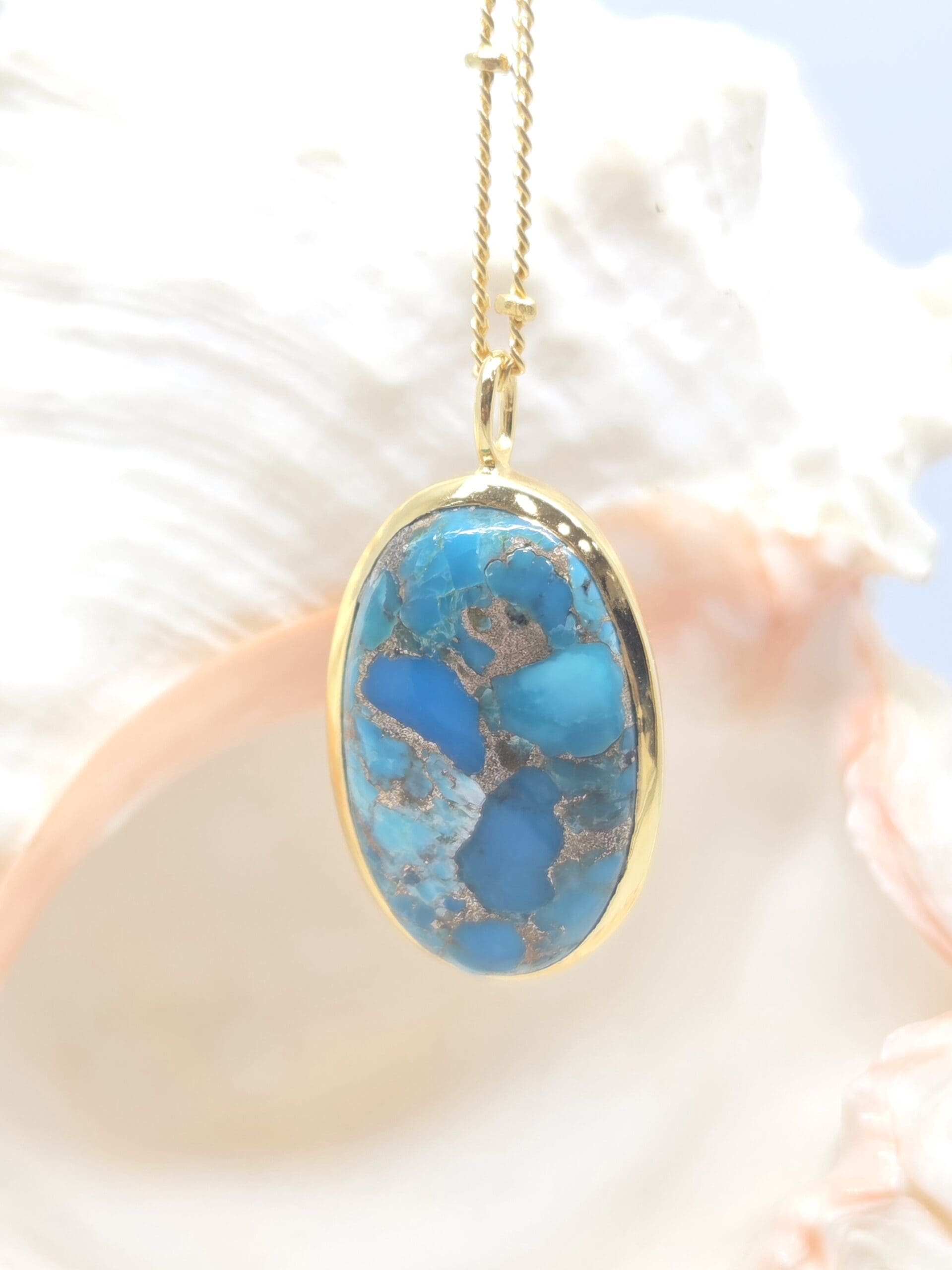 22100275 Silver 24ct Gold Plated Turquoise Pendant On Ball Chain - Image 3