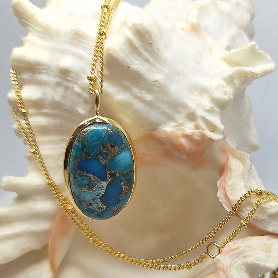 22100275 Silver 24ct Gold Plated Turquoise Pendant On Ball Chain