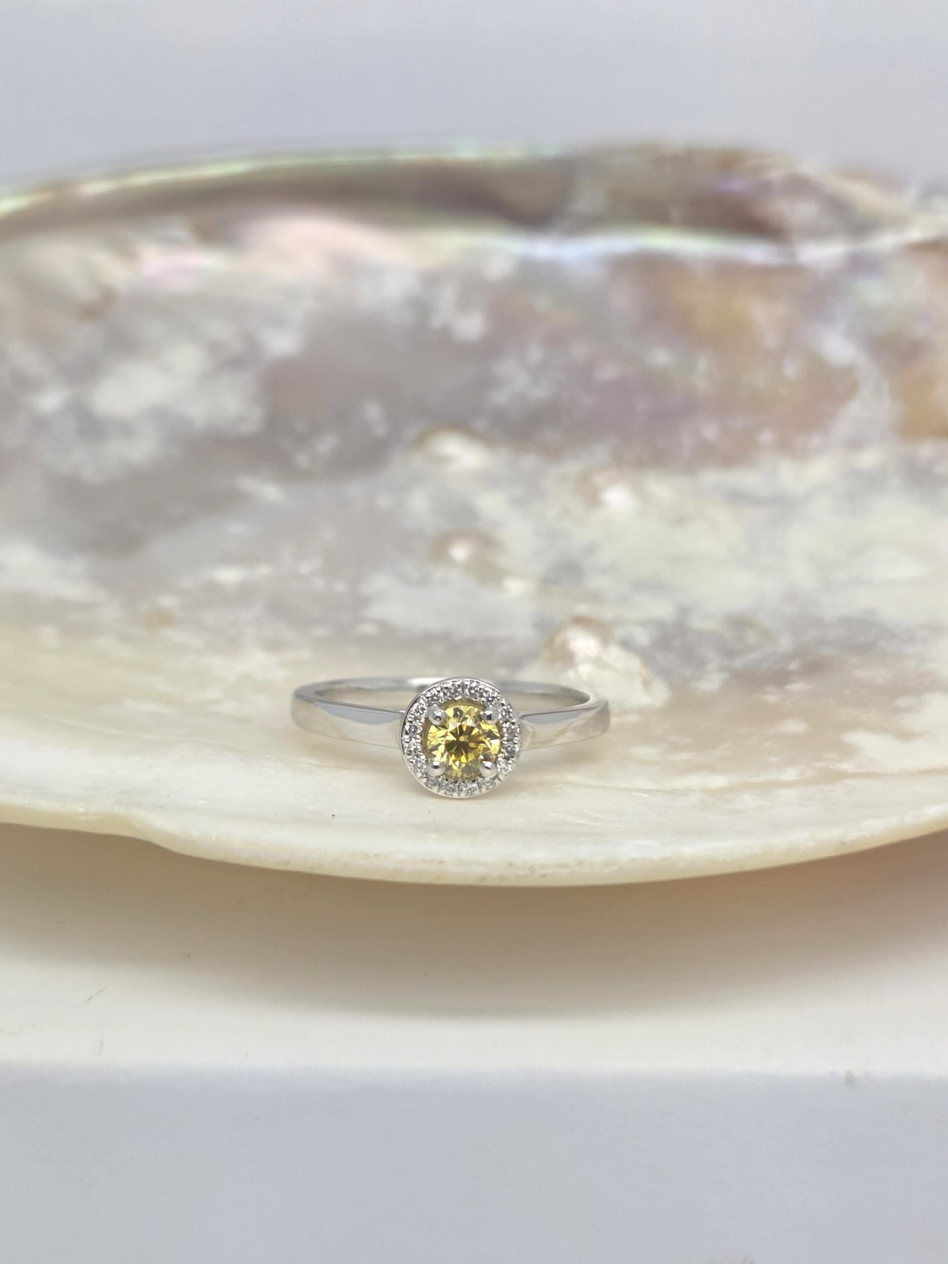 1260011 Platinum With A Natural Yellow 0.28ct Diamond Halo Ring - Image 4