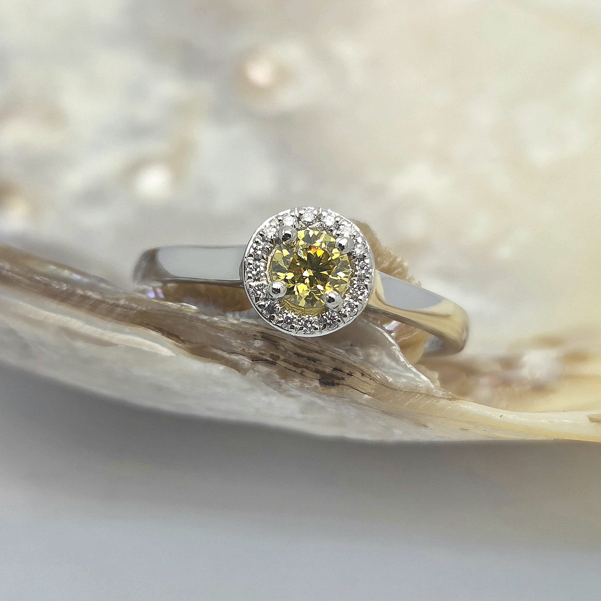 1260011 Platinum With A Natural Yellow 0.28ct Diamond Halo Ring - Image 3
